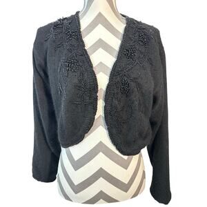 Vintage Black Beaded Bolero Cardigan Sweater Large Silk & Angora Blend